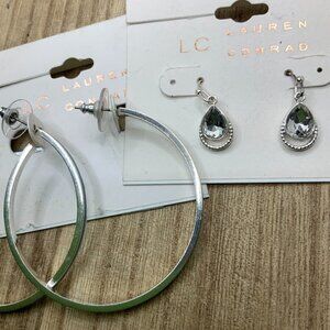 LC Lauren Conrad Silver Tone Teardrop & Blue Hoop BUNDLE Earrings